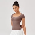 thumbnail image 1 of Women Square Neck Short Sleeve T-Shirt Quick Dry Fitness Running Sports Tops, 1 of 4