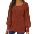 thumbnail image 1 of Women Square Neck Sweaters Plus Size Tunic Rib Shirts Pullover Tops Pleated Lantern Sleeve Jumper, 1 of 5