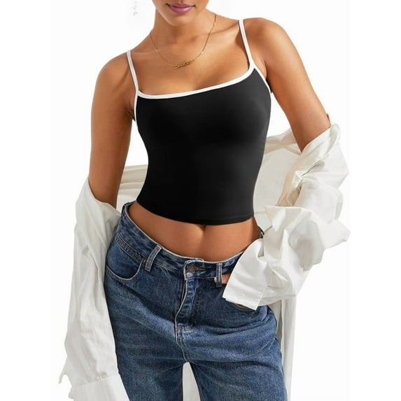 Women Square Neck Tank Top Summer Y2K Going Out Basic Shirt Black S