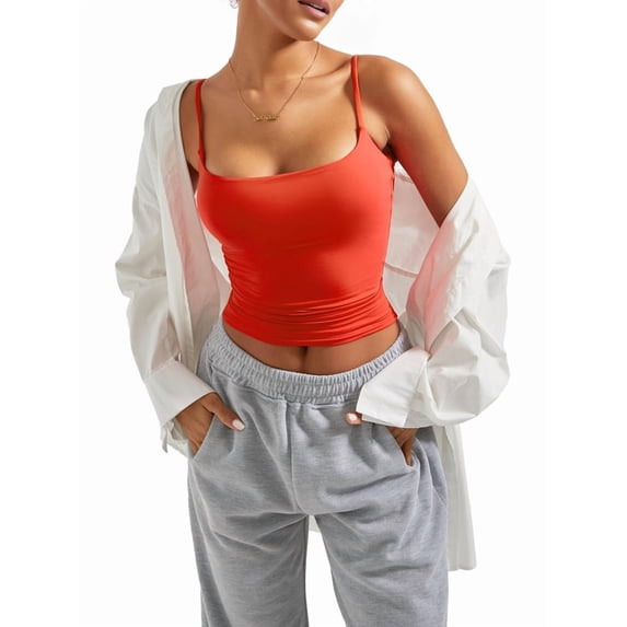Women Square Neck Tank Top Summer Y2K Going Out Basic Shirt Red S