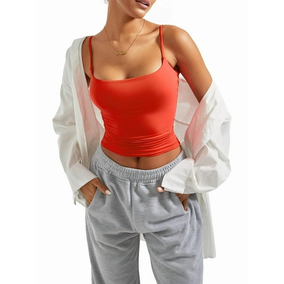 Women Square Neck Tank Top Summer Y2K Going Out Basic Shirt Red XS