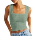 thumbnail image 1 of Women Square Neck Tanks Wide Straps Crop Tank Tops Slim Fit Pullover Blouse Trendy Jacquard Sleeveless Tshirts Fashion Blouses Summer Clothing, 1 of 5