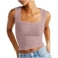 thumbnail image 1 of Women Square Neck Tanks Wide Straps Crop Tank Tops Slim Fit Pullover Blouse Trendy Jacquard Sleeveless Tshirts Fashion Blouses Summer Clothing, 1 of 5