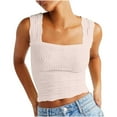 thumbnail image 1 of Women Square Neck Tanks Wide Straps Crop Tank Tops Slim Fit Pullover Blouse Trendy Jacquard Sleeveless Tshirts Fashion Blouses Summer Clothing, 1 of 1