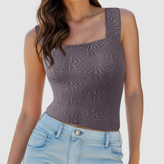 Women Square Neck Wide Straps Crop Tank Tops Flower Lettuce Trim Crop Vest Slim Fitted Sleeveless Cropped Top 2x Womens Tops plus Size Asymmetrical Tops for Women Beaded Neckline Shirt and Crop