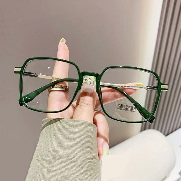 Women Square Oversized Dark Green Reading Glasses 1.75 Men Anti-Blue Light Ultra-Light Readers 1.75 Strength