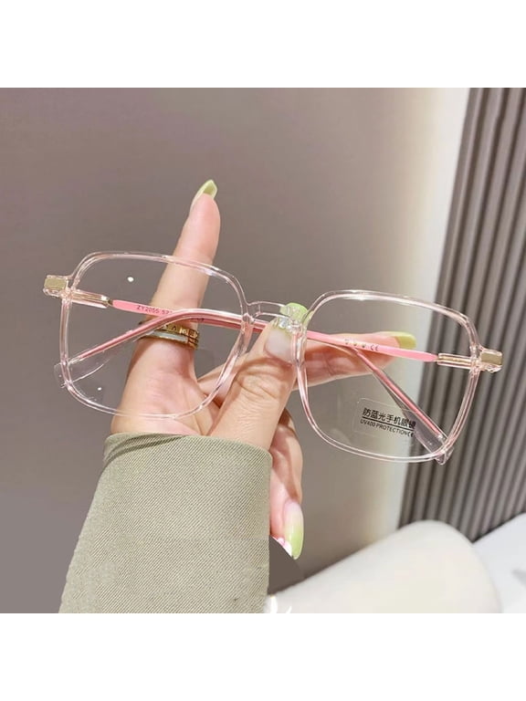 Women Square Oversized Pink Reading Glasses 3.00 Men Anti-Blue Light Ultra-Light Readers 3.00 Strength