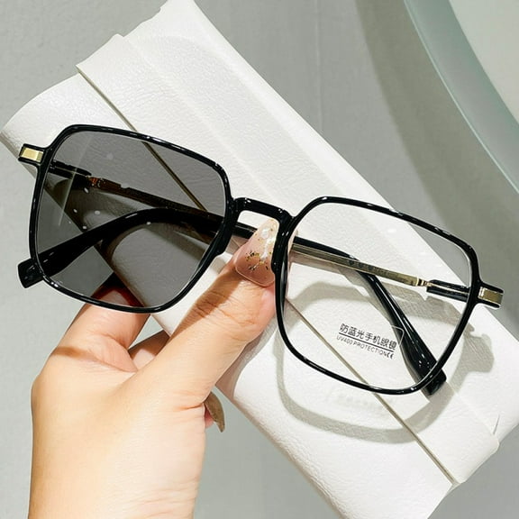Women Square Photochromic Gray Oversized Black Reading Glasses 1.25 Men Anti-Blue Light Ultra-Light Readers 1.25 Strength (Photochromic Gray)