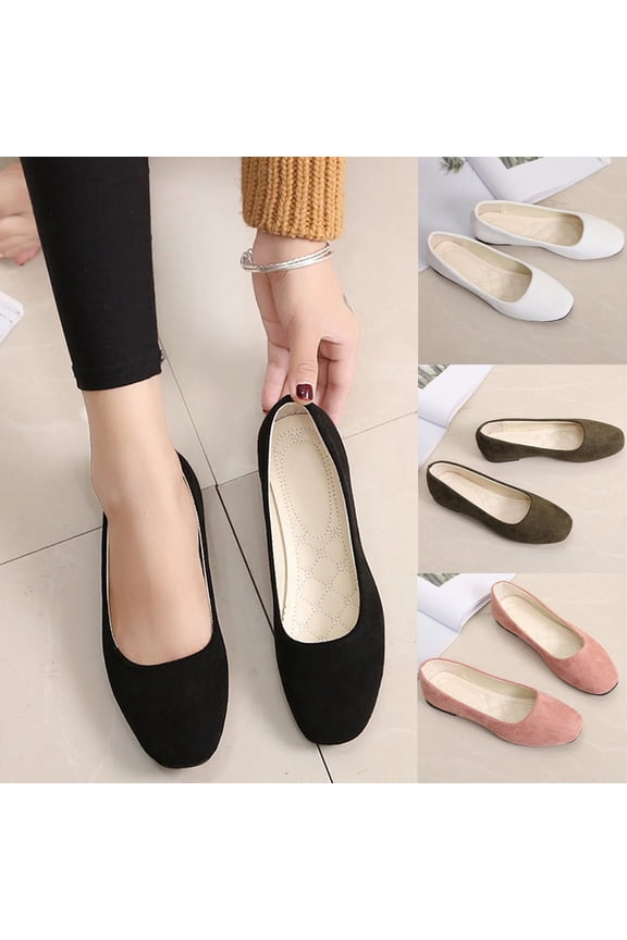 Women Square Toe Ballets Flats Comfort Slip On Walking Shoes for Driving White 42