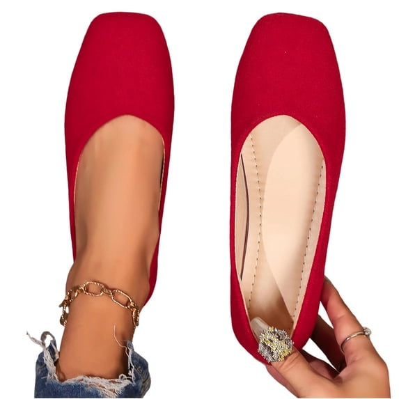 Women Square Toe Ballets Flats Comfortable Slip On Walking Shoes Closed Toe Flats Work Dress Shoes Solid Color Shallow Mouth Loafers Shoes