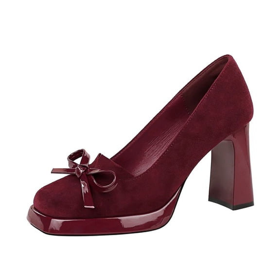 Women Square Toe High Heels 9CM Sexy Pumps Faux Suede Bowknot Ladies Wedding Shoes for Bride Prom Party