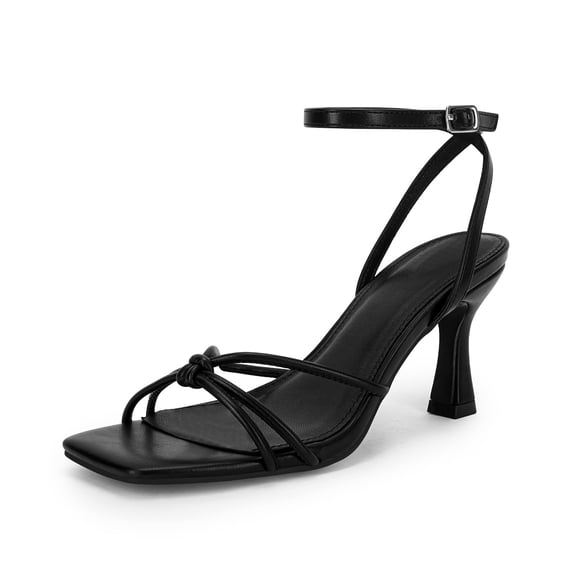Women Square Toe Kitten Heel Sandals Ankle Strap Buckle Closure, Open Back Design, Open Toe Summer Dress Sandals