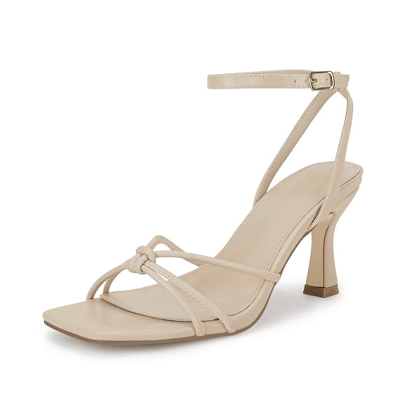 Women Square Toe Kitten Heel Sandals Ankle Strap Buckle Closure, Open Back Design, Open Toe Summer Dress Sandals