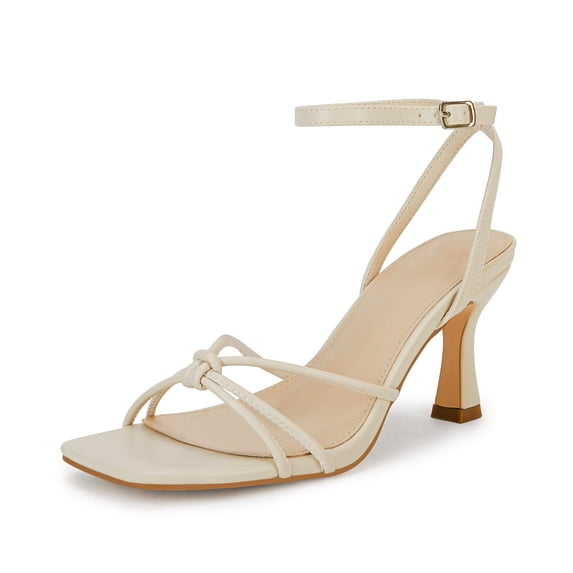Women Square Toe Kitten Heel Sandals Ankle Strap Buckle Closure, Open Back Design, Open Toe Summer Dress Sandals