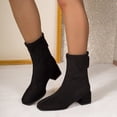 thumbnail image 1 of Women Square Toe Stretch Suede Ankle Boots, Back Zipper Block Heel Sock Booties, Elegant Mid Heel Short Boots, Fashion Dress Boots for Fall Winter Black 7.5(39), 1 of 8