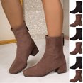 thumbnail image 1 of Women Square Toe Stretch Suede Ankle Boots, Back Zipper Block Heel Sock Booties, Elegant Mid Heel Short Boots, Fashion Dress Boots for Fall Winter Brown 8.5(41), 1 of 8
