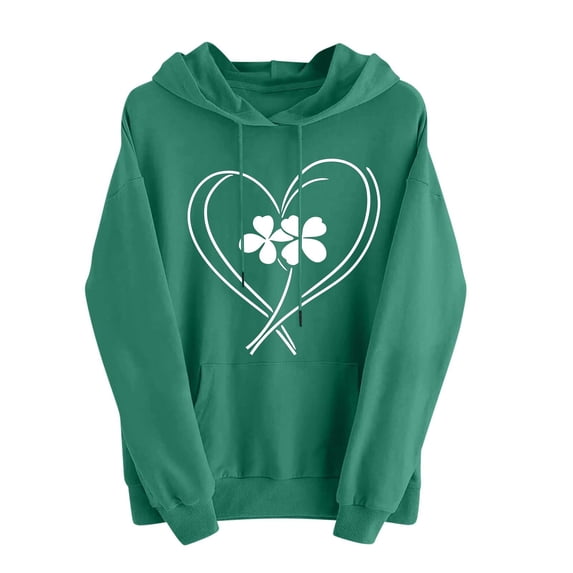 Women St. Patrick Sweatshirts Long Sleeve Hooded Drawstring Print Pullover Tops Casual Loose Hoodies With Pocket (M, Green)