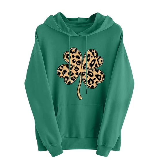 Women St. Patrick Sweatshirts Long Sleeve Hooded Drawstring Print Pullover Tops Casual Loose Hoodies With Pocket (XXL, Green)