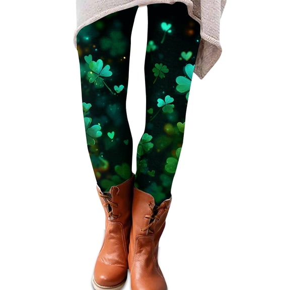 Women St. Patrick's Day Leggings Shamrock Yoga Pants Fluorescent and Clover Print Leggings for Women Casual Workout Loungewear Wear Dark Green L