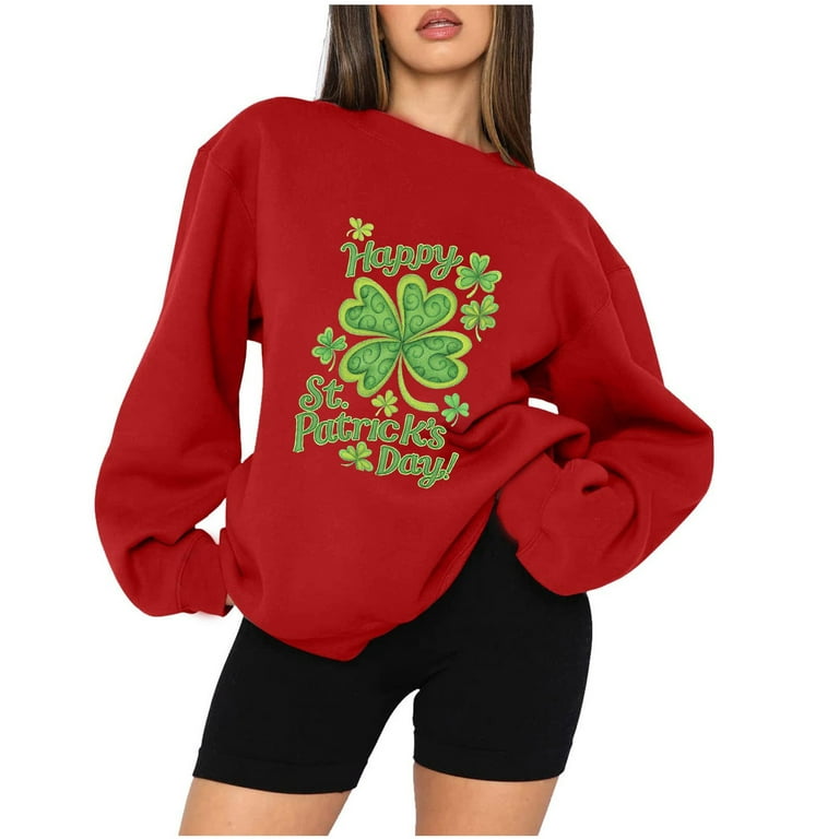St. Patrick's Day Sweatshirt For Women Casual Long Sleeve Loose Fit Hoodie  Pullover Graphic Sweatshirt 