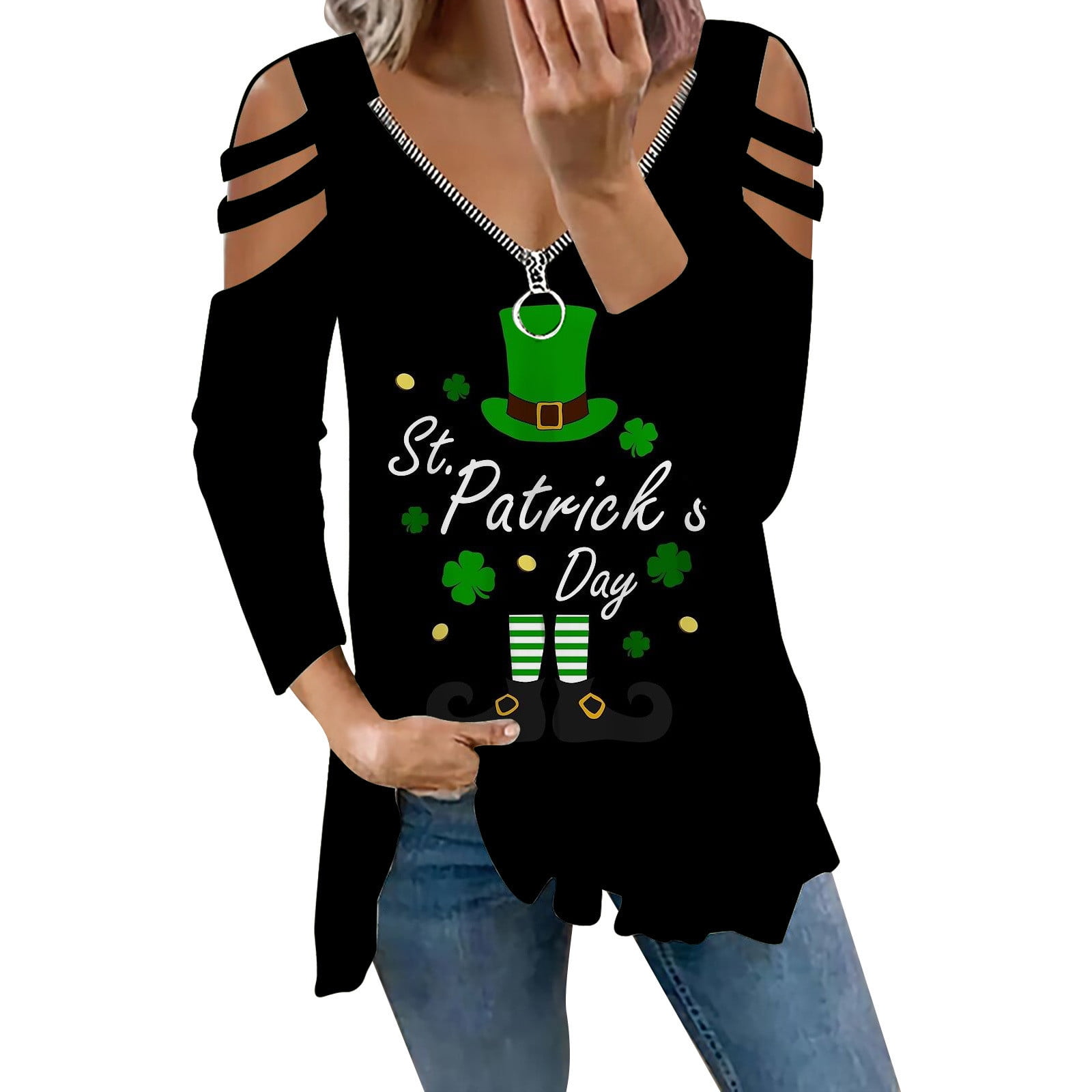 Cold shoulder st patricks shirt clearance