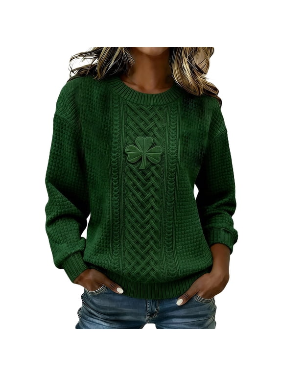Women St. Patrick's Day Sweaters Shamrock Clover Printed Pullover Tops | Casual Loose Fit Tops,Irish Gift,Crewneck Long Sleeve shirts,Lightweight,Daily Wear,Graphic Sweatshirt