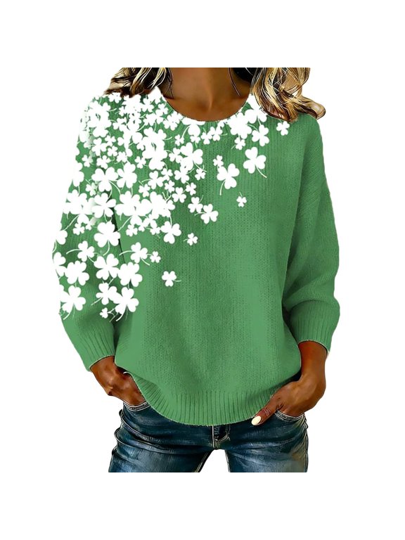 Women St. Patrick's Day Sweaters Shamrock Clover Printed Pullover Tops | Casual Loose Fit Tops,Irish Gift,Crewneck Long Sleeve shirts,Lightweight,Daily Wear,Graphic Sweatshirt