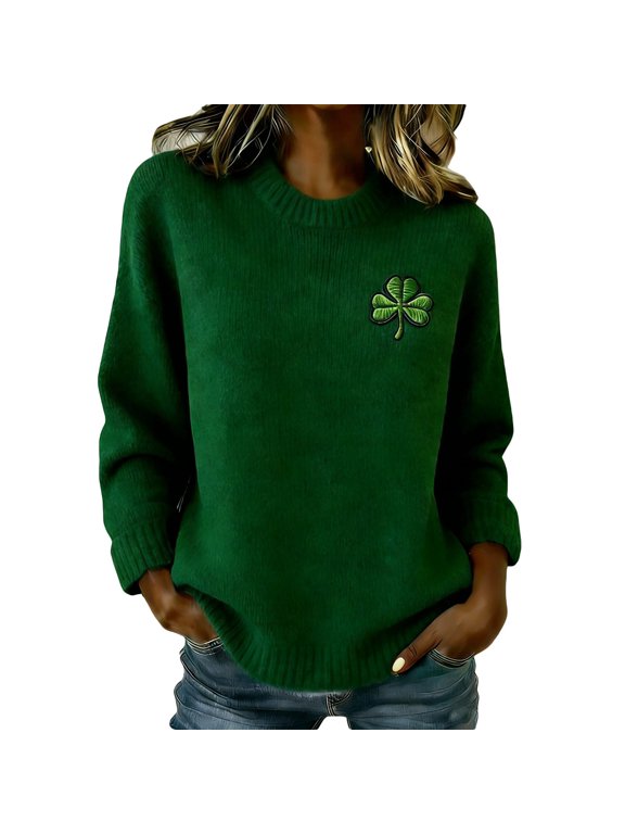 Women St. Patrick's Day Sweaters Shamrock Clover Printed Pullover Tops | Casual Loose Fit Tops,Irish Gift,Crewneck Long Sleeve shirts,Lightweight,Daily Wear,Graphic Sweatshirt