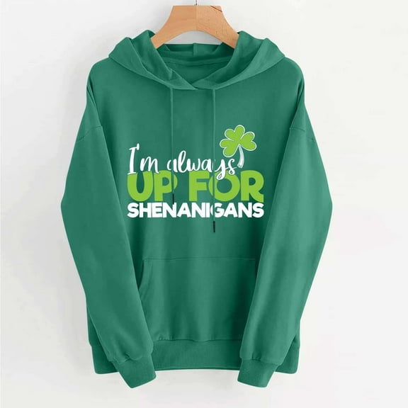 Women St.Patrick's Day Sweatshirts Clover Print Winter Pullover Tops Loose Long Sleeved Comfortable Sweatshirt Green L