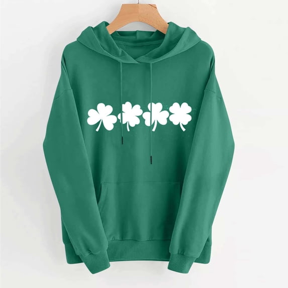 Women St.Patrick's Day Sweatshirts Clover Print Winter Pullover Tops Loose Long Sleeved Comfortable Sweatshirt Green S