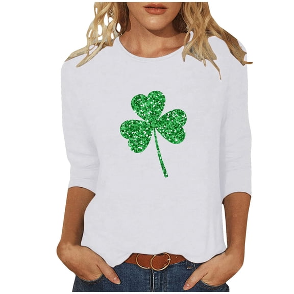 Women St. Patrick's Day Sweatshirts Shamrock Clover Print Shirts Casual Irish Gift Long Sleeve Loose Fit Tops