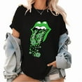 thumbnail image 1 of Women St Patricks Day Green Tongue Cotton Graphic Tee Round-neck Printed Cotton T Shirt Black S-5XL, 1 of 5