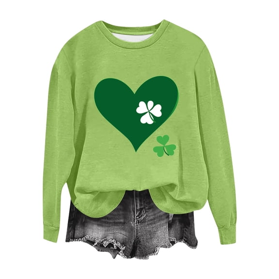 Women St Patricks Day Sweatshirts Loose Sweater Shamrock Pullover Long Sleeve Graphic Casual Tops