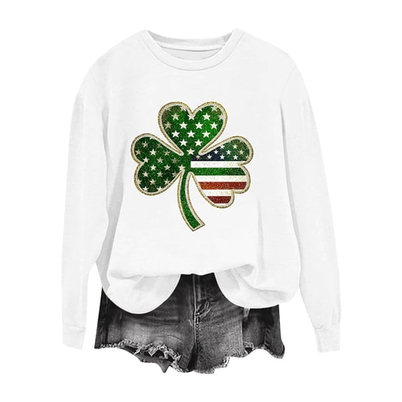 Women St Patricks Day Sweatshirts Loose Sweater Shamrock Pullover Long Sleeve Graphic Casual Tops