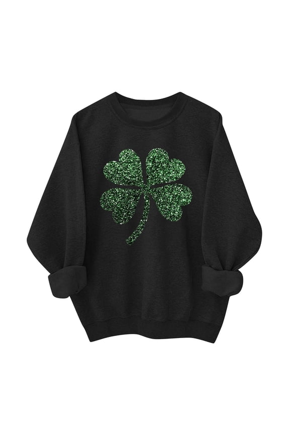 Women St Patricks Day Sweatshirts Clover Sweater Irish Shamrock Pullover Long Sleeve Graphic Tops