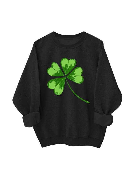 Women St Patricks Day Sweatshirts Clover Sweater Irish Shamrock Pullover Long Sleeve Graphic Tops