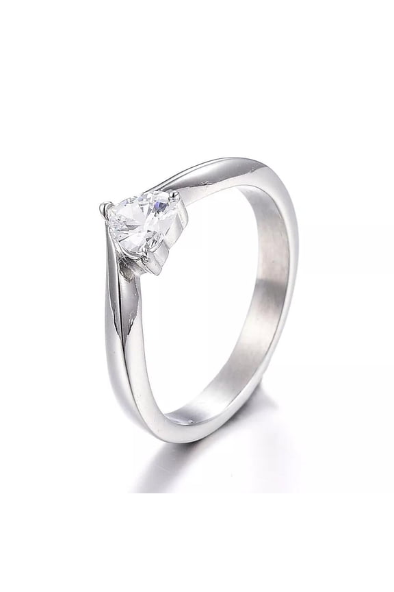 Women Stainless Steel Cz Heart Ring Band Engagement Wedding Solitaire R51