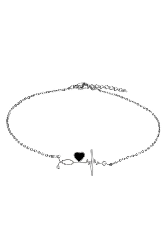 Women Stainless Steel Heartbeat EKG Charm Ankle Anklet Bracelet Chain Summer Beach