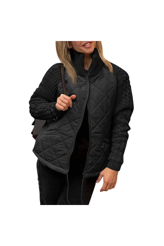 Women Stand Collar Patchwork Zip Up Jacket Loose Fit Casual Daily Wear Outerwear Comfortable Long Sleeve Lightweight Coat with Pockets