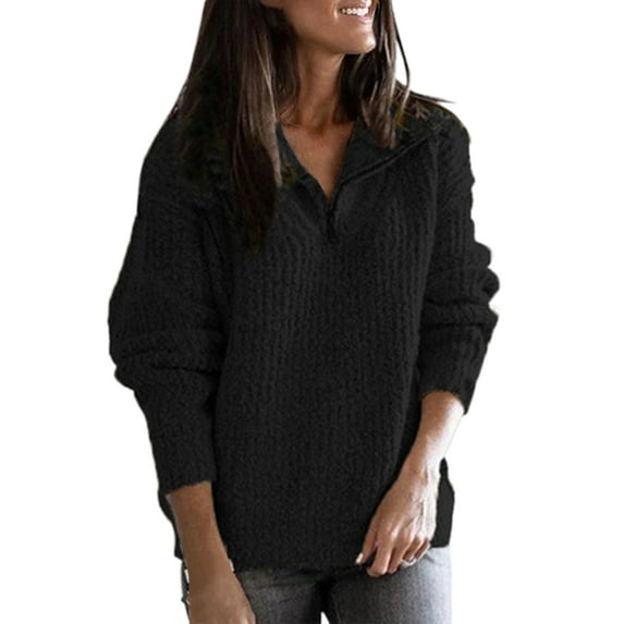 Women Stand Collar Sweatshirt Autumn Winter Solid Polo V Neck Casual Coats Ladies Sweatshirts Casual Pullover Jumper