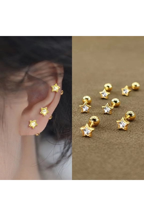 Women Star CZ Gold Stud Earrings, Tiny CZ Diamond Stud Earrings, Minimalist Jewelry, Gift For Her