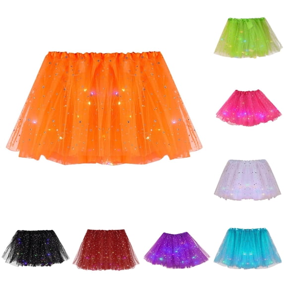 Women Star Sequins Mesh Pleated Skirt with LED Small Bulb Skirt Womens Plaid Skirt One Size