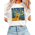 thumbnail image 1 of Women Starry Night Cat UFO Graphic Tees T-Shirt Tops Round Neck Cotton T-Shirt White S-5XL, 1 of 5
