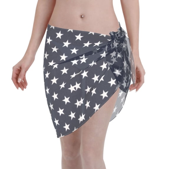 Women Stars Navy Blue White Sarong Coverups Chiffon Short Swimsuit Wrap Skirt Beach Bikini Tie Cover Up Wraps