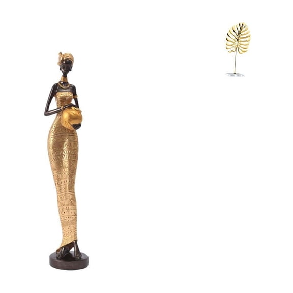 Women Statues African Sculptures Leaf Figurine Artistic Resin Material for Bedroom Tabletop Office Decor