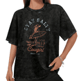 thumbnail image 1 of Women Stay Salty Cowgirl Surfing Girl Terracotta Blue Graphic Tees T Shirt Tops Round Neck Cotton Washed T Shirt Black S-2XL Plus Size, 1 of 5