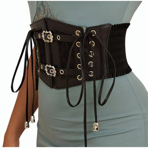 Women Steampunk Corset Belt Medival Elastic Waist Belt for Dresses Black Free Size