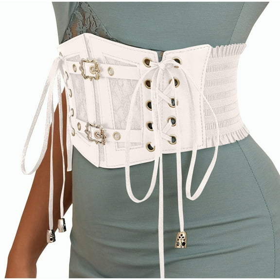 Women Steampunk Corset Belt Medival Elastic Waist Belt for Dresses White Free Size