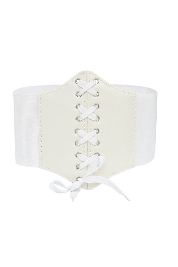Women Steampunk Corset Belt Vintage Lace Up Wide Waistband White 68cm
