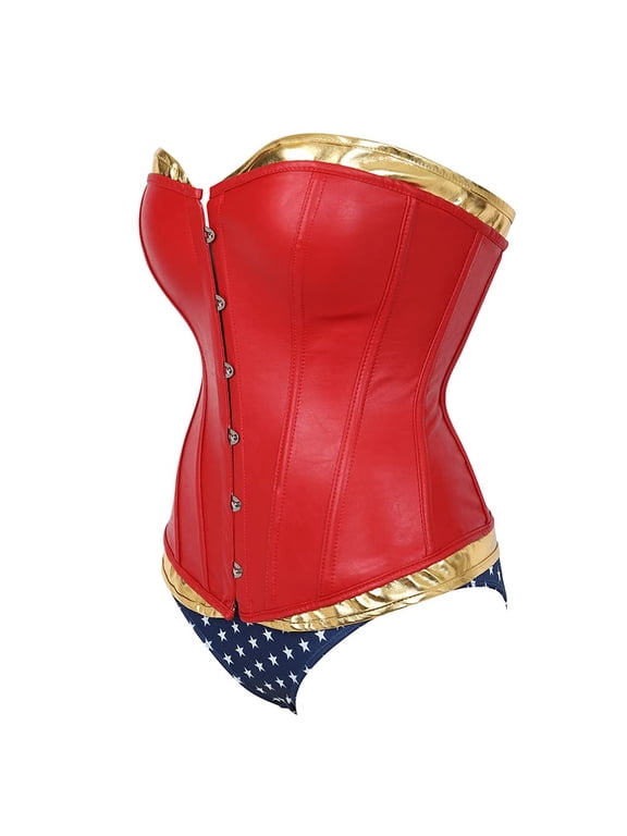 Women Steampunk Faux Leather Party Club Night Corset Bustiers Top Red S